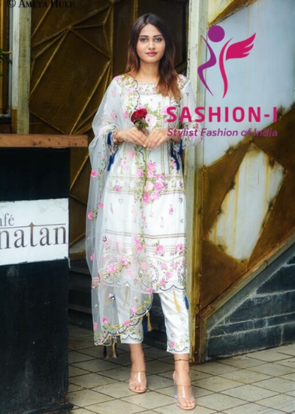 Off White Colour Salwar Kameez With Top bottom Dupatta Heavy Work